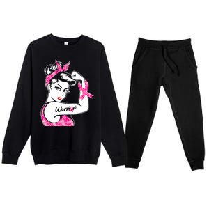 Breast Cancer Warrior Pink Ribbon Breast Cancer Awareness Premium Crewneck Sweatsuit Set