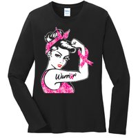 Breast Cancer Warrior Pink Ribbon Breast Cancer Awareness Ladies Long Sleeve Shirt