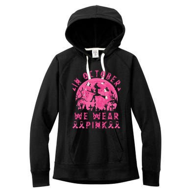 Breast Cancer Women Halloween In October We Wear Pin.K Women's Fleece Hoodie