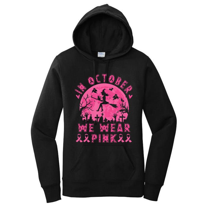 Breast Cancer Women Halloween In October We Wear Pin.K Women's Pullover Hoodie