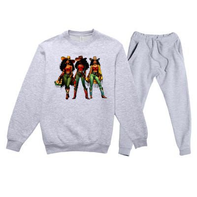 Black Cowgirl Western Rodeo Melanin Juneteenth Premium Crewneck Sweatsuit Set