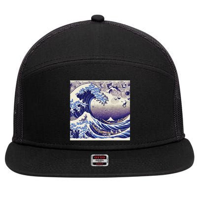 Blue Cats Wave For Kamala Funny 7 Panel Mesh Trucker Snapback Hat