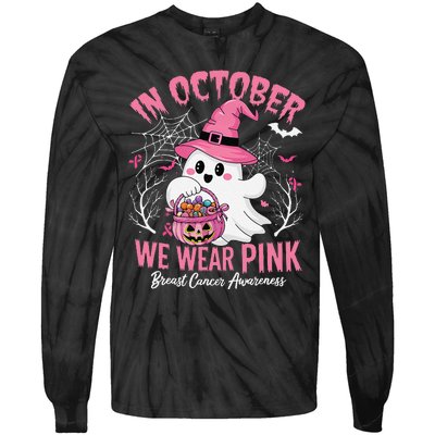 Breast Cancer Women Halloween In October We Wear Pin.K Tie-Dye Long Sleeve Shirt