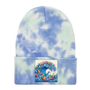 Blue Cats Wave For Kamala Funny Gift Tie Dye 12in Knit Beanie