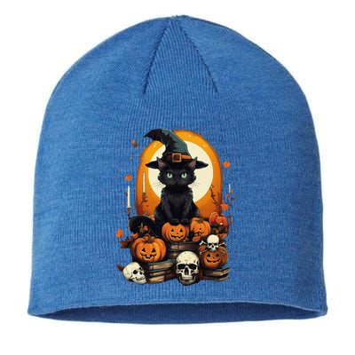 Black Cat Witch Reading Book Spooky Halloween Vibe Funny Sustainable Beanie