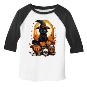 Black Cat Witch Reading Book Spooky Halloween Vibe Funny Toddler Fine Jersey T-Shirt