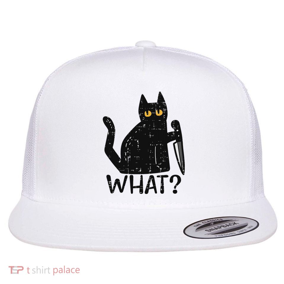 Black Cat What Knife Funny Murderous Halloween Pet Women Flat Bill Trucker Hat