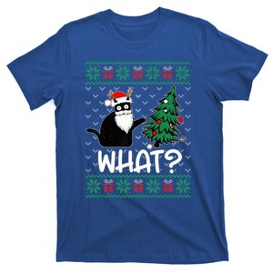 Black Cat What Ugly Christmas Pushing Xmas Tree Cool Gift T-Shirt