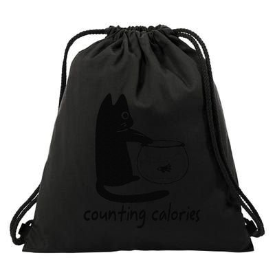 Black Cat With Fish Counting Calories Small Aquarium Drawstring Bag