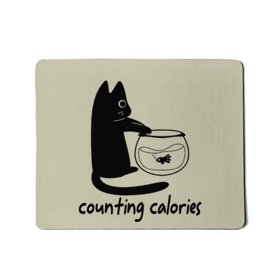 Black Cat With Fish Counting Calories Small Aquarium Mousepad