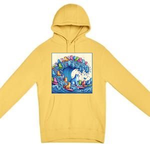 Blue Cats Wave For Kamala Funny Premium Pullover Hoodie