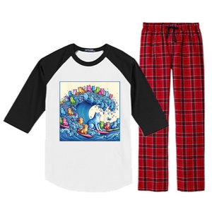 Blue Cats Wave For Kamala Funny Raglan Sleeve Pajama Set