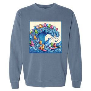 Blue Cats Wave For Kamala Funny Garment-Dyed Sweatshirt