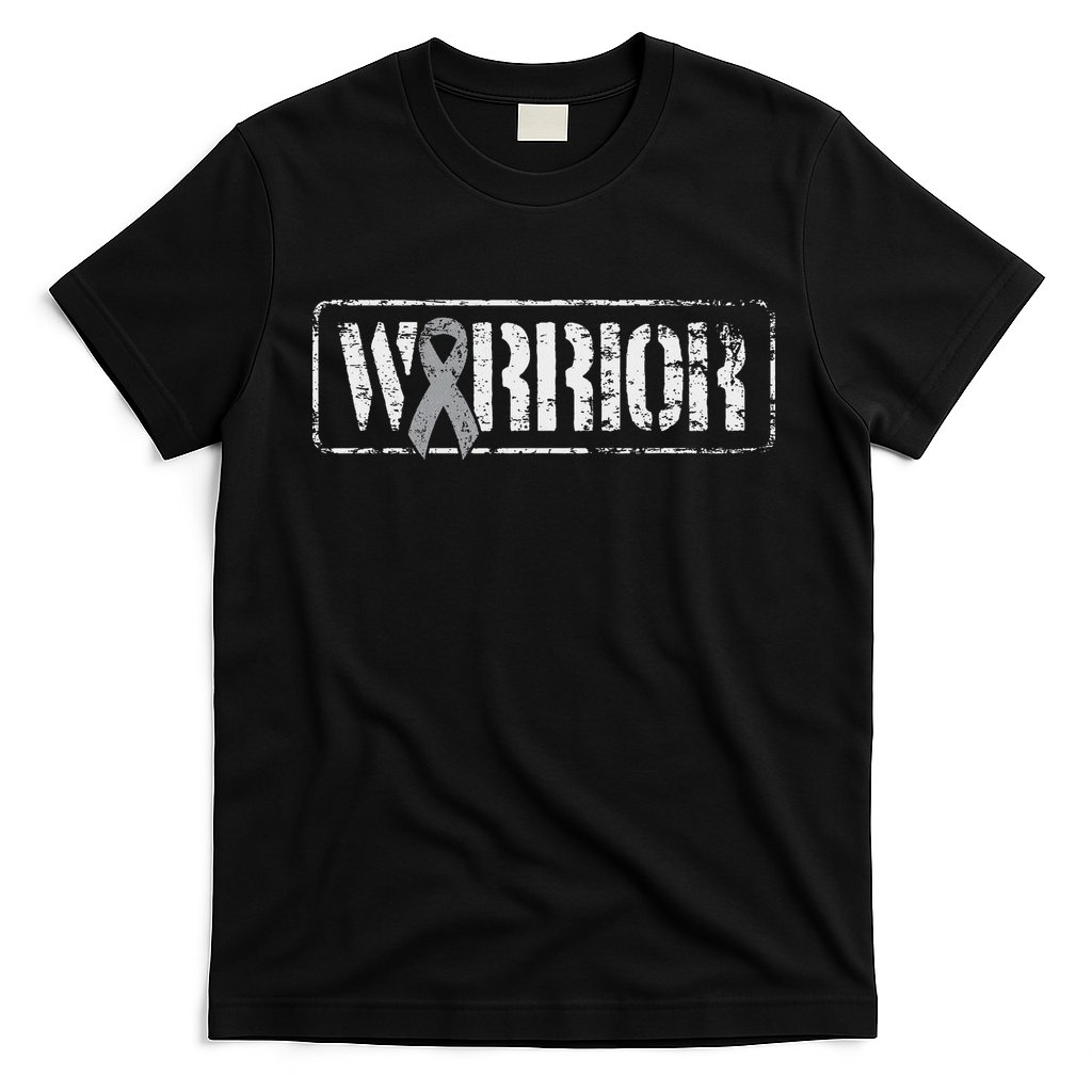 Brain Cancer Warrior Grey Military Style Ribbon T-Shirt