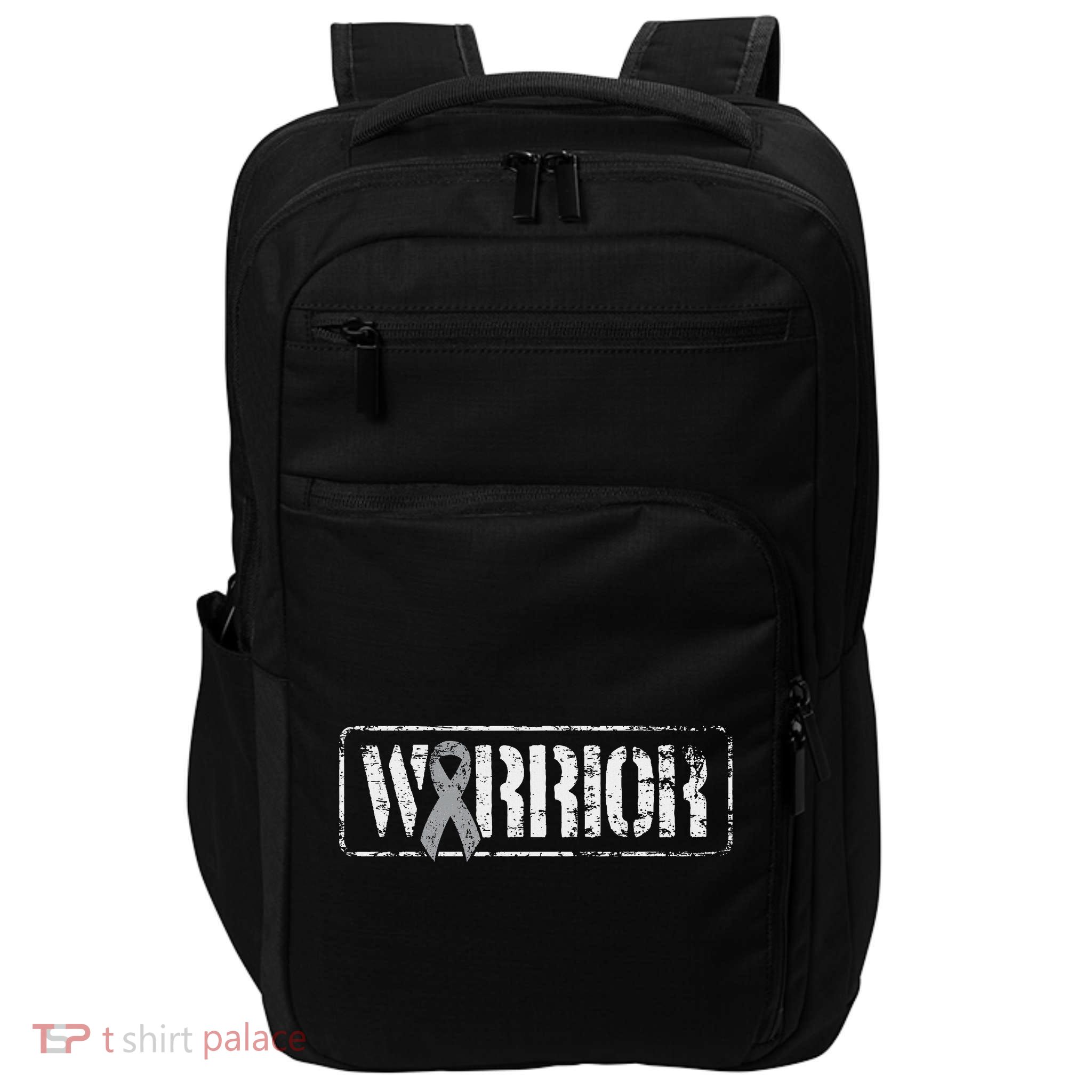 Brain Cancer Warrior Grey Military Style Ribbon Impact Tech Backpack