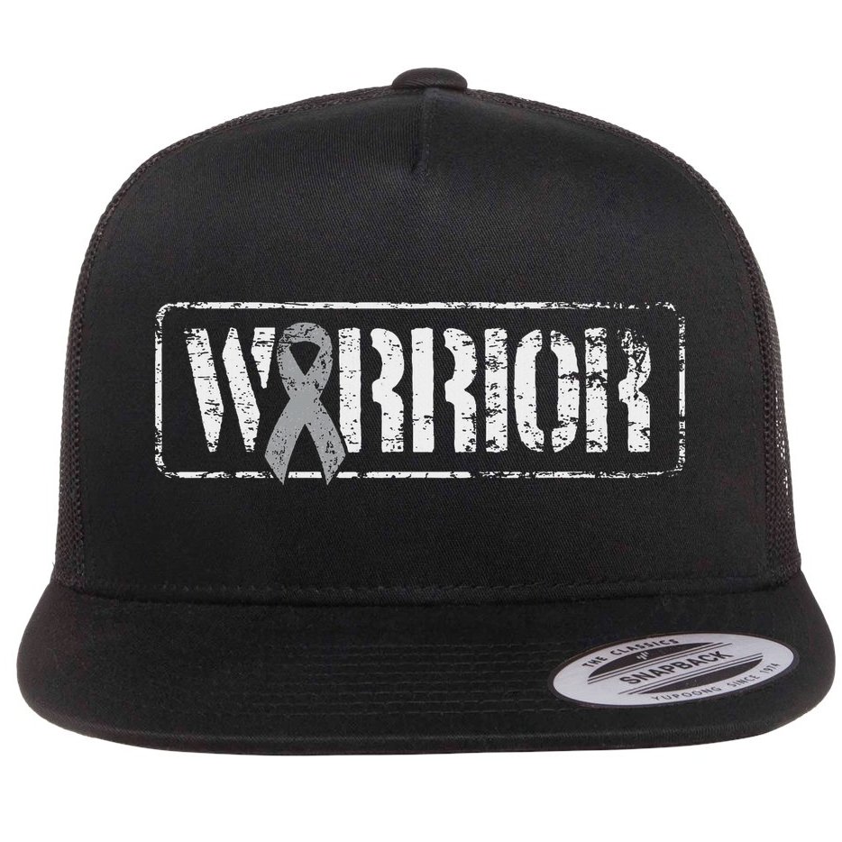 Brain Cancer Warrior Grey Military Style Ribbon Flat Bill Trucker Hat