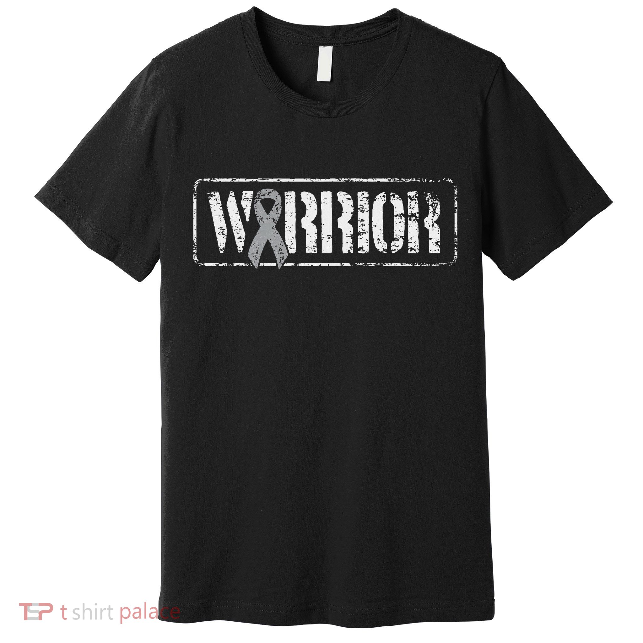 Brain Cancer Warrior Grey Military Style Ribbon Premium T-Shirt