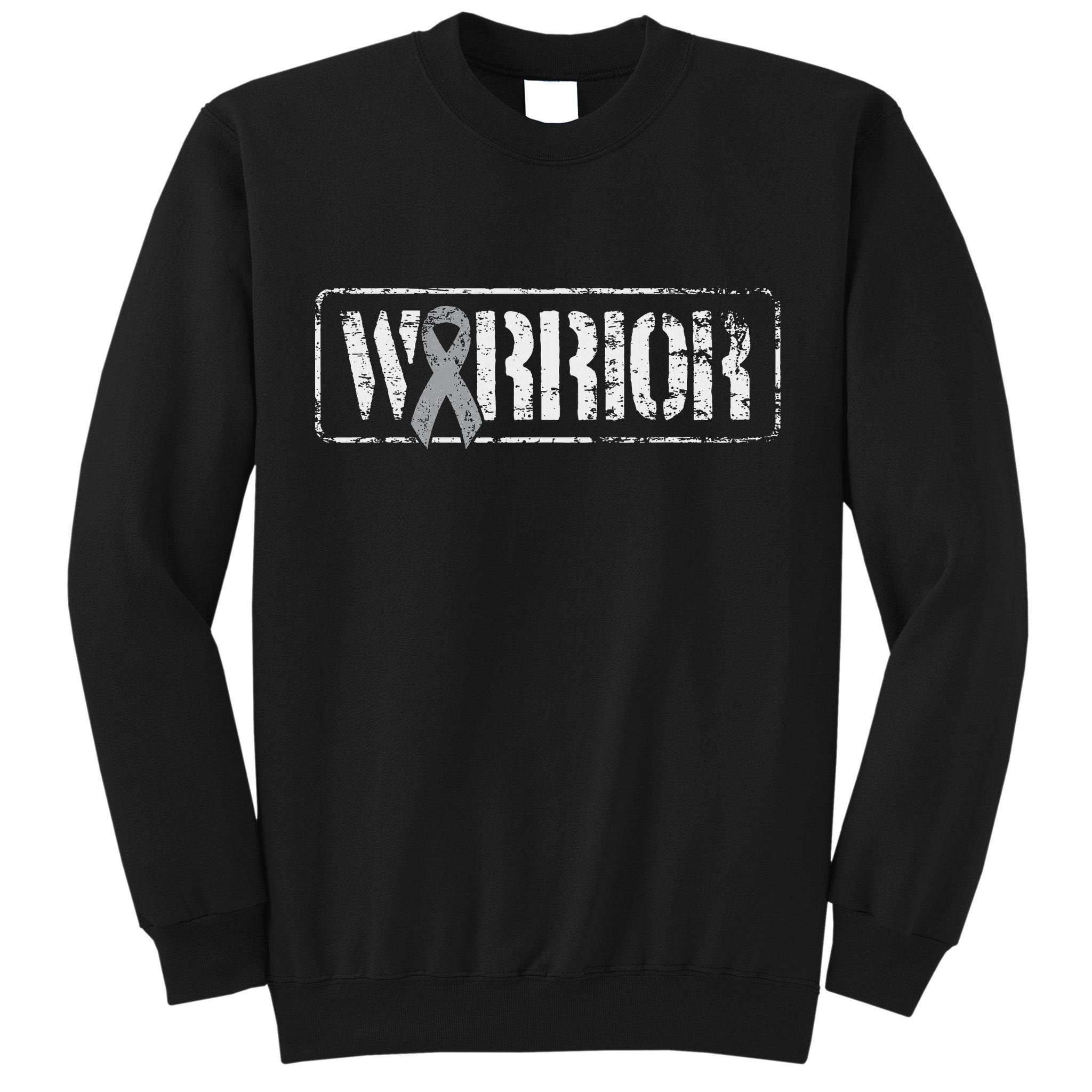 Brain Cancer Warrior Grey Military Style Ribbon Tall Sweatshirt