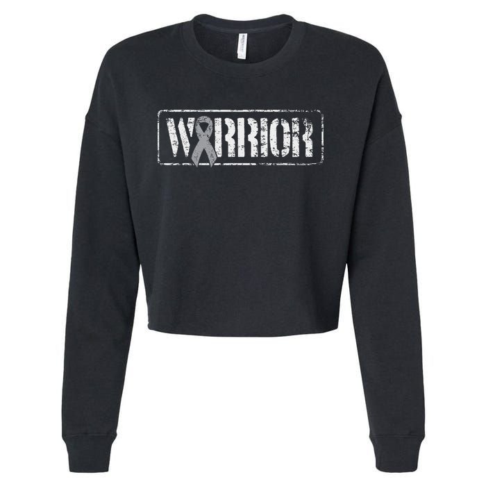 Brain Cancer Warrior Grey Military Style Ribbon Cropped Pullover Crew