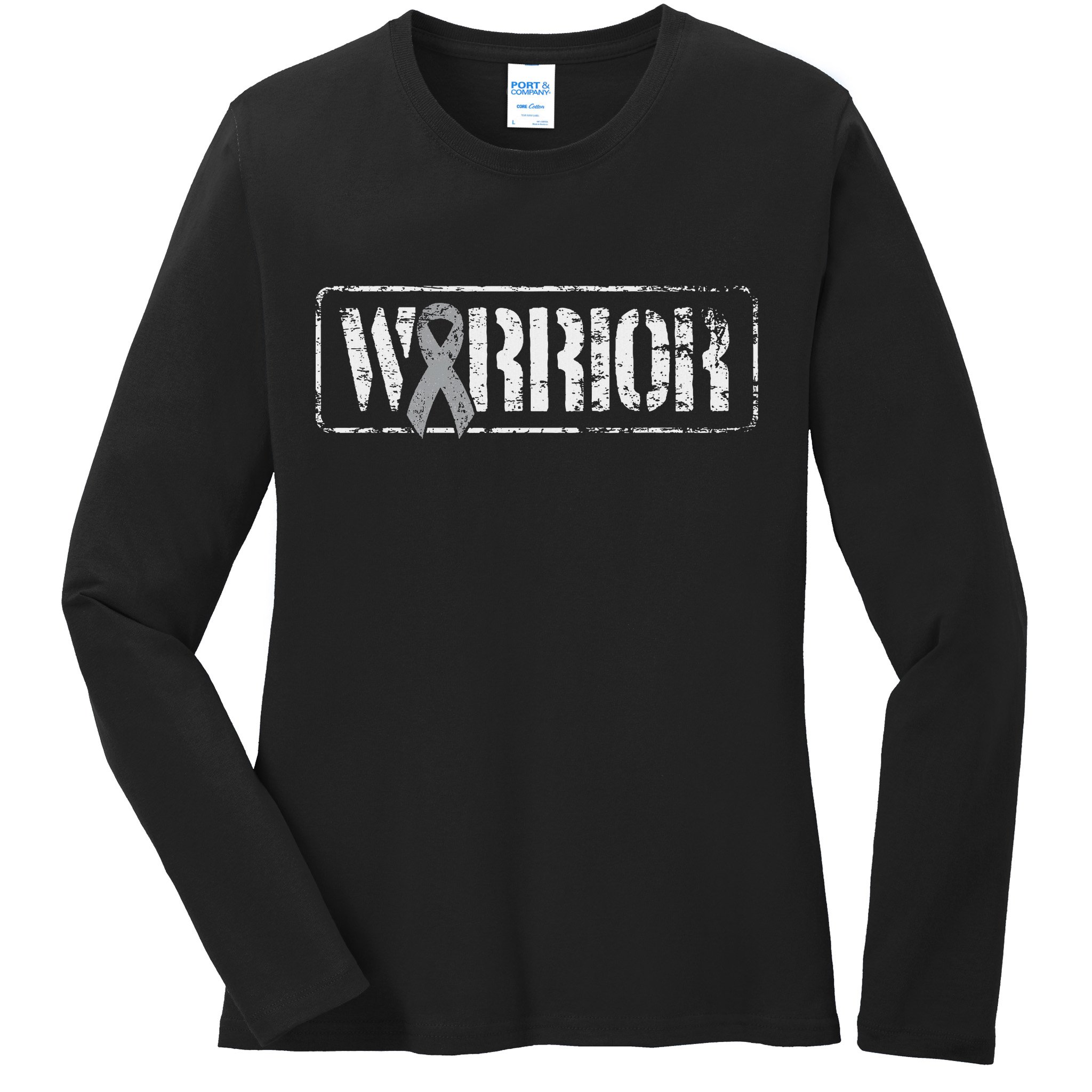 Brain Cancer Warrior Grey Military Style Ribbon Ladies Long Sleeve Shirt