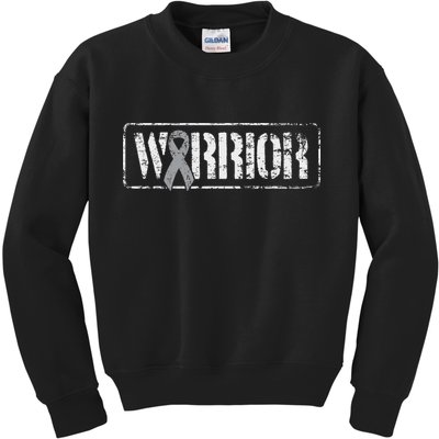Brain Cancer Warrior Grey Military Style Ribbon Kids Sweatshirt