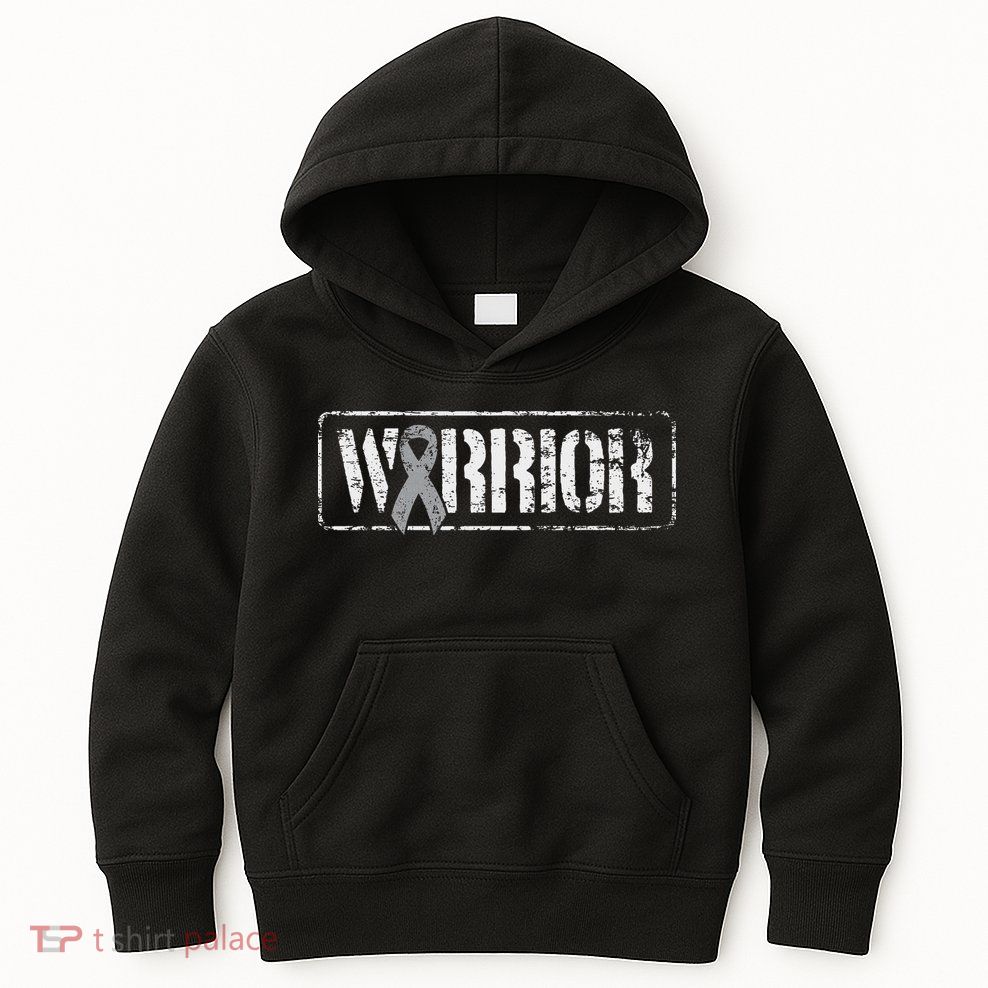 Brain Cancer Warrior Grey Military Style Ribbon Kids Hoodie