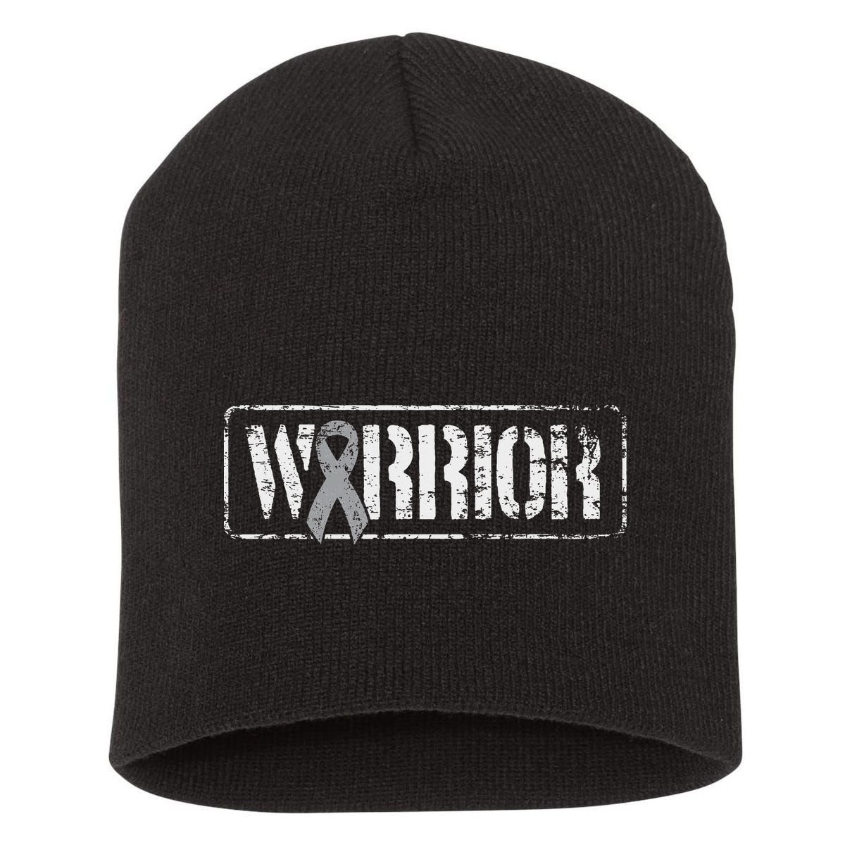 Brain Cancer Warrior Grey Military Style Ribbon Short Acrylic Beanie