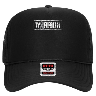 Brain Cancer Warrior Grey Military Style Ribbon Trucker Hat