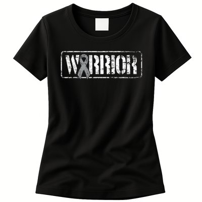 Brain Cancer Warrior Grey Military Style Ribbon Womens T-Shirt