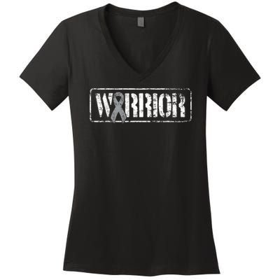 Brain Cancer Warrior Grey Military Style Ribbon Women's V-Neck T-Shirt