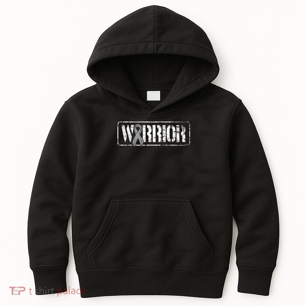 Brain Cancer Warrior Grey Military Style Ribbon Kids Hoodie