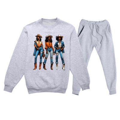 Black Cowgirl Western Rodeo Juneteenth Black History Texas Premium Crewneck Sweatsuit Set