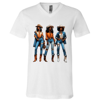 Black Cowgirl Western Rodeo Juneteenth Black History Texas V-Neck T-Shirt