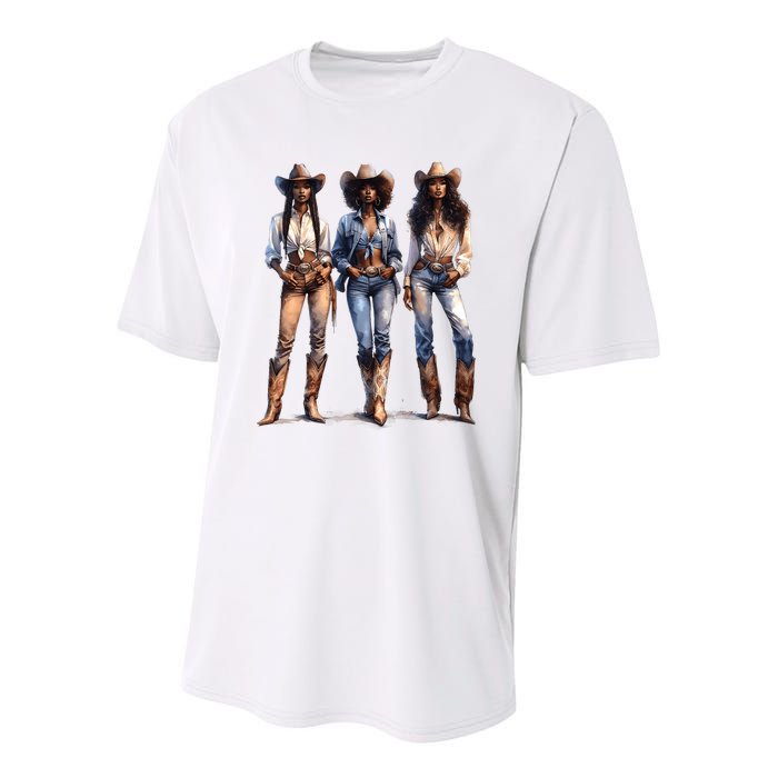 Black Cowgirl Western Rodeo Melanin Black History Juneteenth Youth Performance Sprint T-Shirt