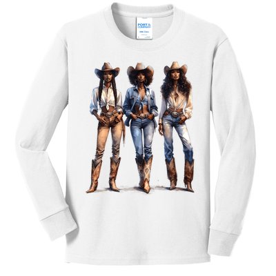 Black Cowgirl Western Rodeo Melanin Black History Juneteenth Kids Long Sleeve Shirt