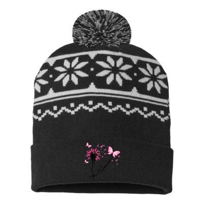 Breast Cancer Warrior Pink Ribbon Gift USA-Made Snowflake Beanie