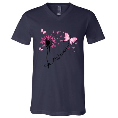 Breast Cancer Warrior Pink Ribbon Gift V-Neck T-Shirt