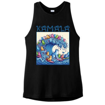 Blue Cats Wave For Kamala Harris 2024 Funny Cat Lady Ladies PosiCharge Tri-Blend Wicking Tank