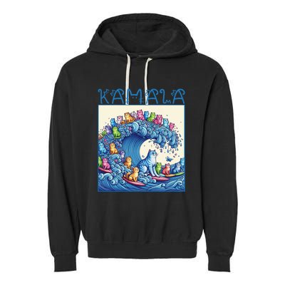 Blue Cats Wave For Kamala Harris 2024 Funny Cat Lady Garment-Dyed Fleece Hoodie