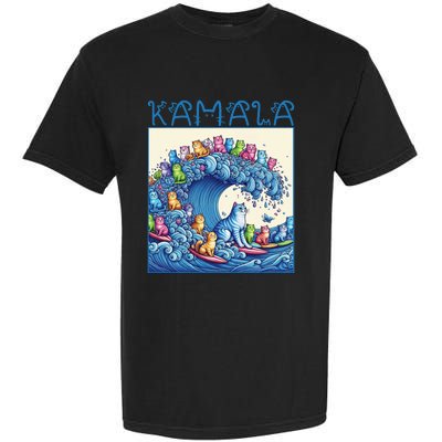 Blue Cats Wave For Kamala Harris 2024 Funny Cat Lady Garment-Dyed Heavyweight T-Shirt