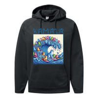 Blue Cats Wave For Kamala Harris 2024 Funny Cat Lady Performance Fleece Hoodie