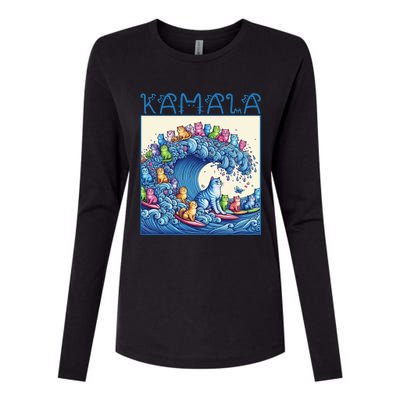 Blue Cats Wave For Kamala Harris 2024 Funny Cat Lady Womens Cotton Relaxed Long Sleeve T-Shirt