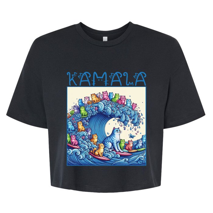 Blue Cats Wave For Kamala Harris 2024 Funny Cat Lady Bella+Canvas Jersey Crop Tee