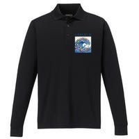 Blue Cats Wave For Kamala Harris 2024 Funny Cat Lady Performance Long Sleeve Polo