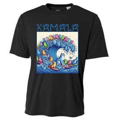 Blue Cats Wave For Kamala Harris 2024 Funny Cat Lady Cooling Performance Crew T-Shirt