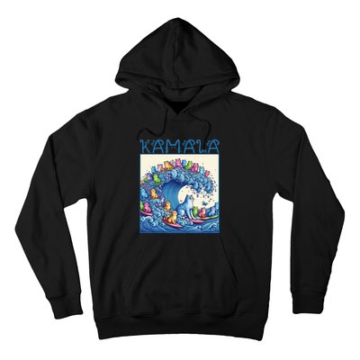 Blue Cats Wave For Kamala Harris 2024 Funny Cat Lady Hoodie