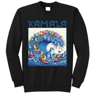 Blue Cats Wave For Kamala Harris 2024 Funny Cat Lady Sweatshirt