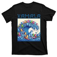 Blue Cats Wave For Kamala Harris 2024 Funny Cat Lady T-Shirt