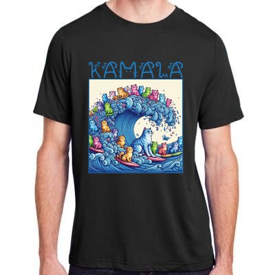 Blue Cats Wave For Kamala Harris 2024 Funny Cat Lady Adult ChromaSoft Performance T-Shirt