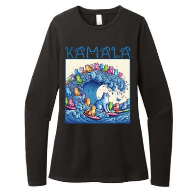 Blue Cats Wave For Kamala Harris 2024 Funny Cat Lady Womens CVC Long Sleeve Shirt